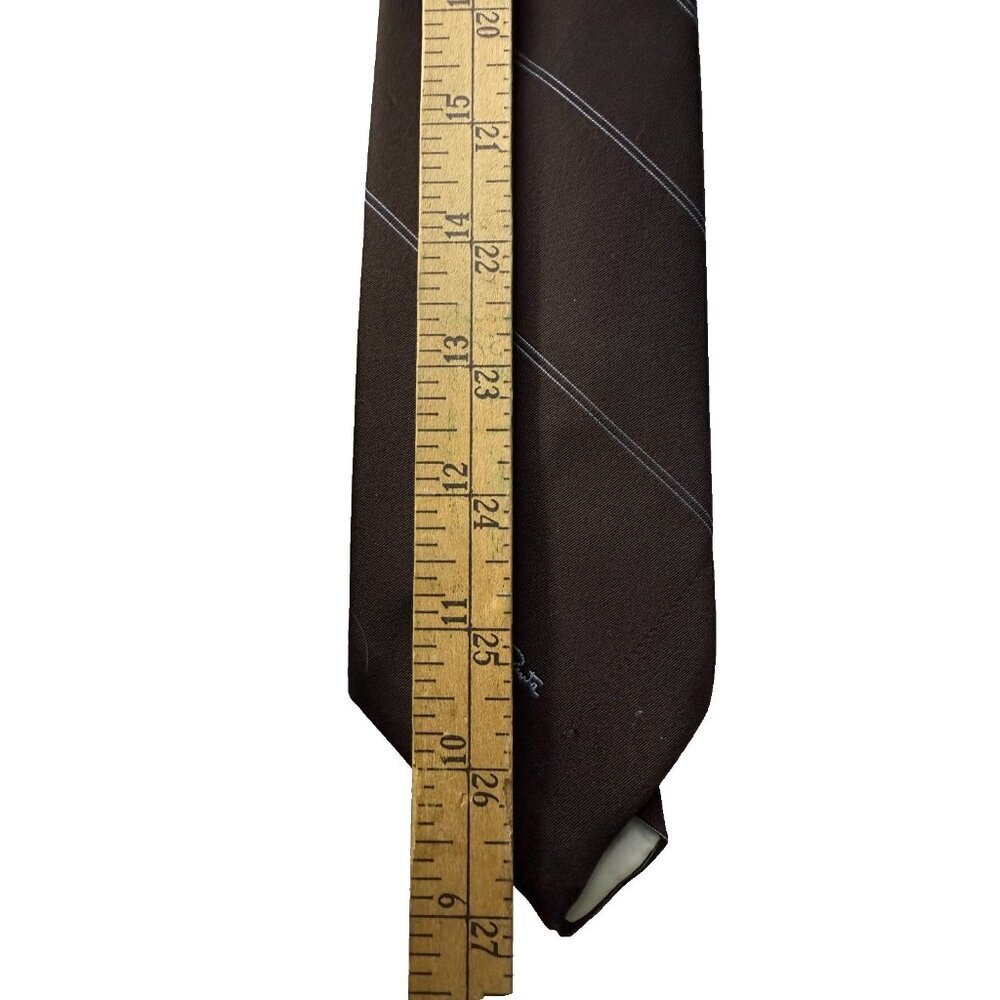 Oscar De La Renta Tie Brown & Blue Diagonal Stripe Silk Blend Vintage - Picture 7 of 9